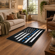 black white blue stripe American flag patriotic area rug, design detail view
