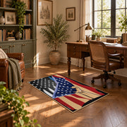 red blue patriotic American flag veteran area rug, complete product view
