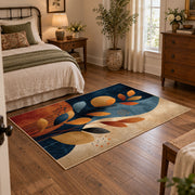 cream navy orange botanical shapes modern abstract area rug, soft surface detail