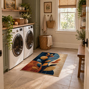 cream navy orange botanical shapes modern abstract area rug, design detail view
