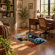 cream blue orange botanical pebble modern area rug, complete product view