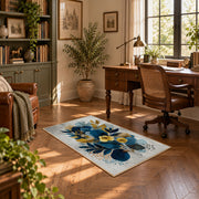 white blue yellow watercolor floral bouquet area rug, complete product view