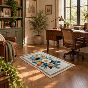cream white daisy floral bouquet botanical area rug, complete product view