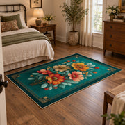 teal orange pink floral garden vintage area rug, featured room view