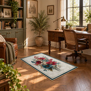 white red blue elegant floral spray botanical area rug, complete product view