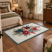 white red blue elegant floral spray botanical area rug, full pattern view