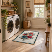 white red blue elegant floral spray botanical area rug, wide interior view