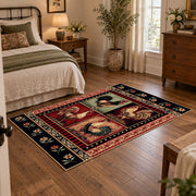 black red vintage portrait collage traditional area rug, full pattern view