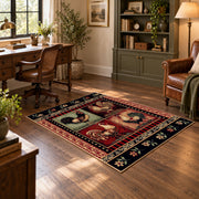 black red vintage portrait collage traditional area rug, soft surface detail
