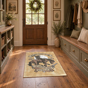 beige vintage motorcycle workshop biker area rug, front room mockup