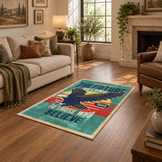 teal red patriotic eagle motorcycle vintage area rug, design detail view
