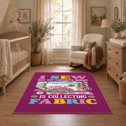 Colorful sewing machine area rug in magenta, yellow, teal, and pink, full pattern view