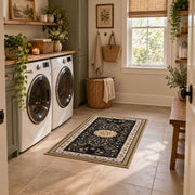 Ornate black and cream traditional medallion area rug, view 10