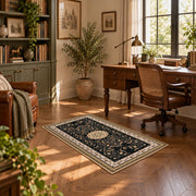 Ornate black and cream traditional medallion area rug, view 2