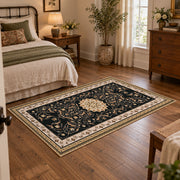 Ornate black and cream traditional medallion area rug, view 5