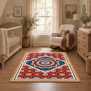 Vibrant Red Blue Mandala Area Rug, styled product view 11