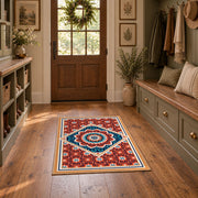 Vibrant Red Blue Mandala Area Rug, styled product view 5