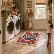 Vibrant Red Blue Mandala Area Rug, styled product view 6