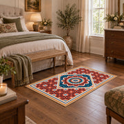 Vibrant Red Blue Mandala Area Rug, styled product view 8