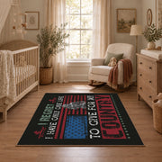 Brother veteran tribute area rug in black, red, cream, and teal, full pattern view