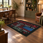 Brother veteran tribute area rug in black, red, cream, and teal, soft surface detail