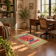 American eagle service area rug in beige, red, blue, and teal, complete product view
