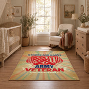 American eagle service area rug in beige, red, blue, and teal, full pattern view