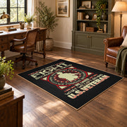 Military service emblem area rug in black, red, cream, and gold, soft surface detail