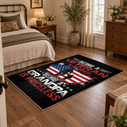 American service flag area rug in black, red, white, and blue, soft surface detail