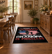 American service flag area rug in black, red, white, and blue, front room mockup