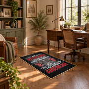Eagle veteran honor area rug in black, red, gray, and cream, complete product view