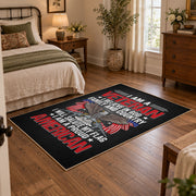 Eagle veteran honor area rug in black, red, gray, and cream, soft surface detail