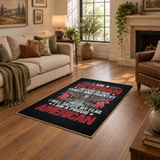 Eagle veteran honor area rug in black, red, gray, and cream, design detail view