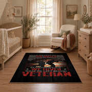 Fallen soldier memorial area rug in black, red, cream, and gray, full pattern view