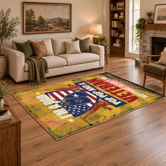 American freedom eagle area rug in yellow, red, blue, and cream, featured room view