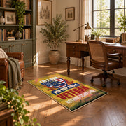 American freedom eagle area rug in yellow, red, blue, and cream, complete product view