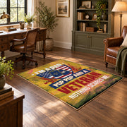 American freedom eagle area rug in yellow, red, blue, and cream, soft surface detail