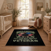 Military family honor area rug in black, green, red, and cream, full pattern view