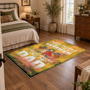 Proud soldier family area rug in yellow, green, orange, and cream, full pattern view