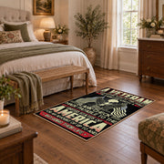 American liberty eagle area rug in black, red, cream, and gold, cozy home setting