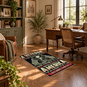 American liberty eagle area rug in black, red, cream, and gold, complete product view