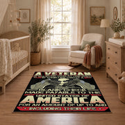 American liberty eagle area rug in black, red, cream, and gold, angled room view