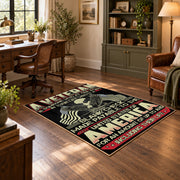 American liberty eagle area rug in black, red, cream, and gold, soft surface detail