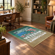 Military service flag area rug in teal, cream, red, and blue, soft surface detail