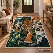 Prowling Tiger Collage Area Rug with Bamboo and Mountain Panels — entryway setting