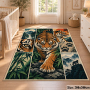 Prowling Tiger Collage Area Rug with Bamboo and Mountain Panels — nursery setting