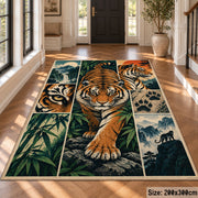 Prowling Tiger Collage Area Rug with Bamboo and Mountain Panels — hallway setting