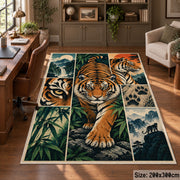 Prowling Tiger Collage Area Rug with Bamboo and Mountain Panels — home office setting