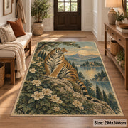 Tiger Floral Landscape Area Rug with Misty Mountains and Lake — entryway setting