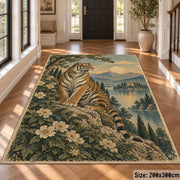 Tiger Floral Landscape Area Rug with Misty Mountains and Lake — hallway setting